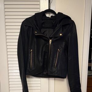 Black Leather Jacket with Hood